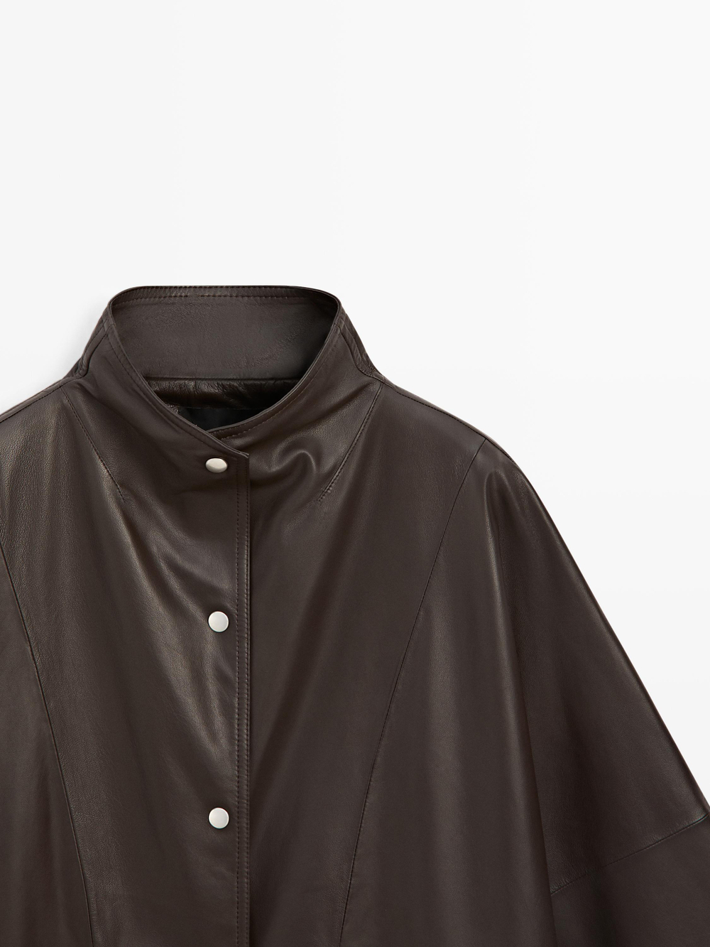 Massimo Dutti Парка-кейп из кожи наппа, коричневый