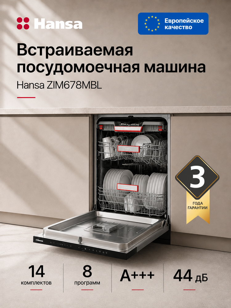 Посудомоечная машина встраиваемая Hansa ZIM678MBL