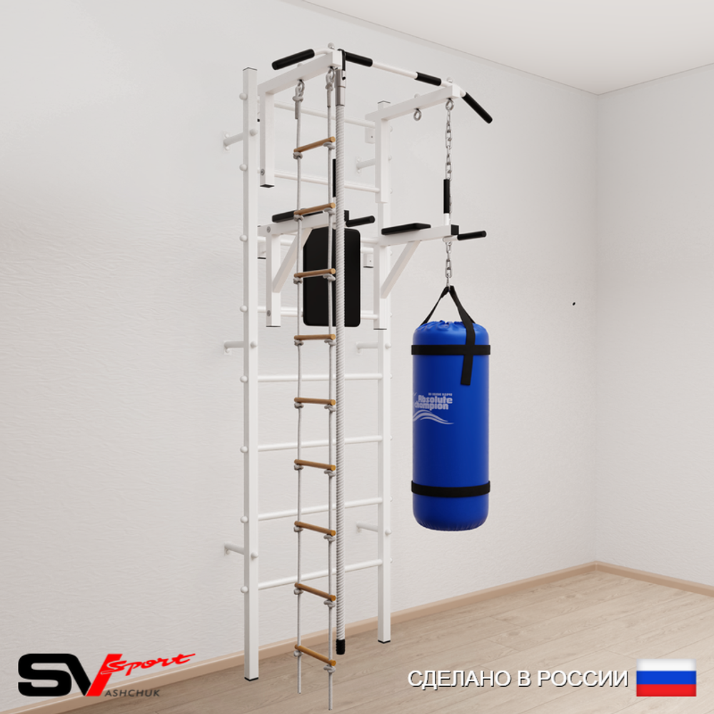 Шведская стенка Sv Sport усиленная 6752 (Турник стандарт/Брусья/Канат/Лестница/Цепь/Мешок 22кг)