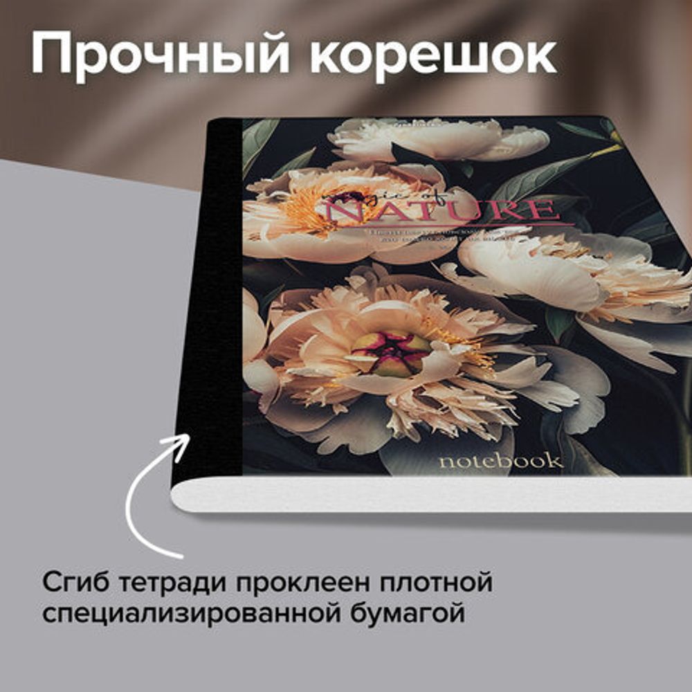 Тетрадь А4 96л. BRAUBERG на сшивке с корешком, клетка, обложка картон, Flowers, 405286