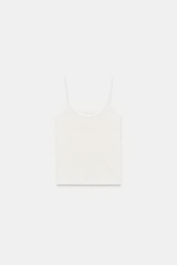 ZARA МАЙКА ИЗ ПОЛИАМИДА НА ТОНКИХ БРЕТЕЛЯХ, ЭКРЮ