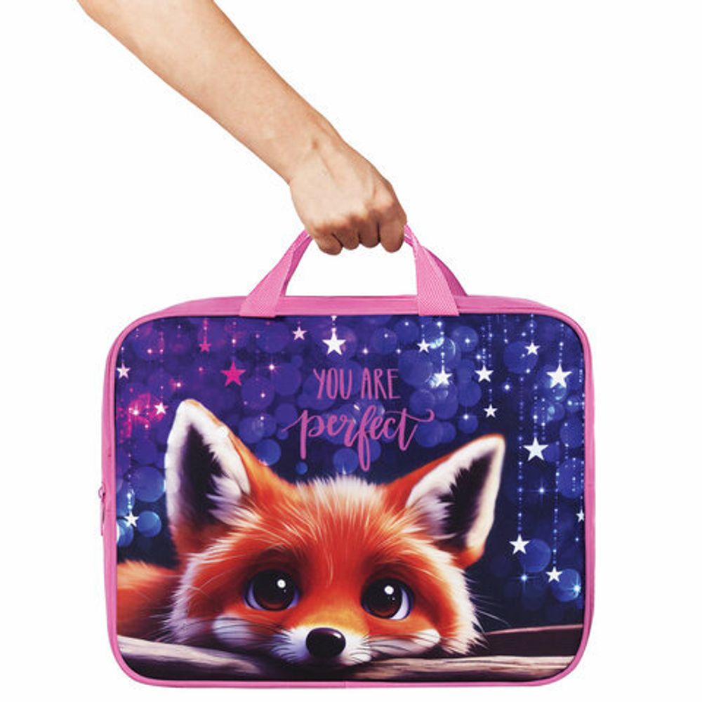 Папка на молнии с ручками BRAUBERG А4, 1 отделение, полиэстер, 80 мм, "Cute fox", 272176