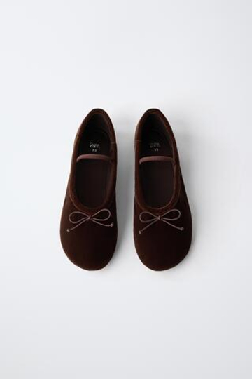 ZARA БАЛЕТКИ С БАНТОМ, КОРИЧНЕВЫЙ