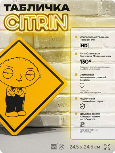 Табличка декоративная "Стьюи Гриффин" из сериала Гриффины на дверь и стену, прикольная штука в подарок фанату, декоративный знак ЦИТРИН, 24,5х24,5 см, пластиковая, Айдентика Технолоджи