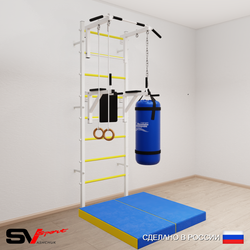 Шведская стенка Sv Sport 5715 (Турник стандарт/Брусья/Кольца/Цепь/Мешок 15кг/Мат 1м)