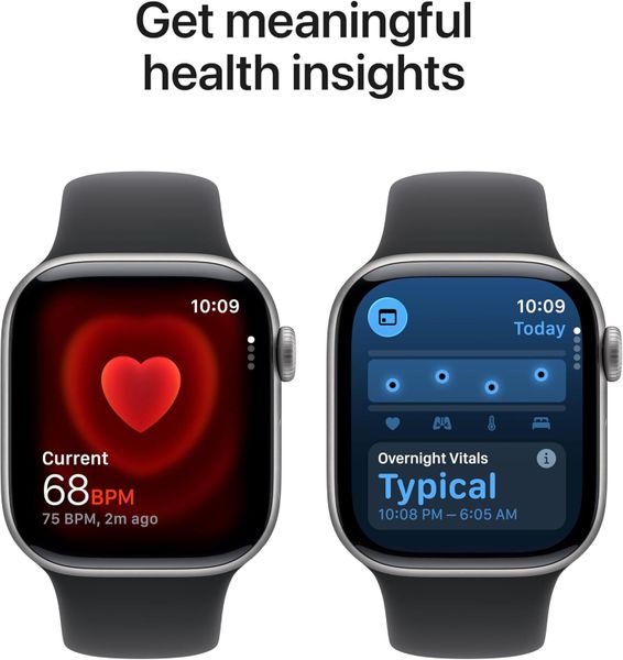 Умные часы Apple Watch Series 11 46 мм из алюминия цвета «серый космос», спортивный ремешок черного цвета (S/M)