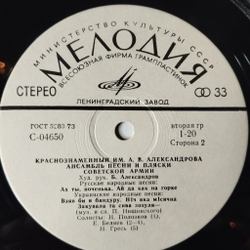 Винтажная виниловая пластинка LP Краснознаменный Ансамбль Песни И Пляски Советской Армии Имени А. В. Александрова (СССР 1991) Во Поле Берёзонька Стояла
