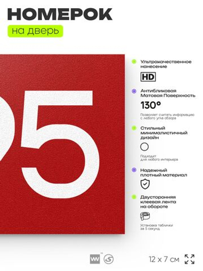 Номер на дверь 895, табличка на дверь для офиса, квартиры, кабинета, аудитории, склада, красная 120х70 мм, Айдентика Технолоджи
