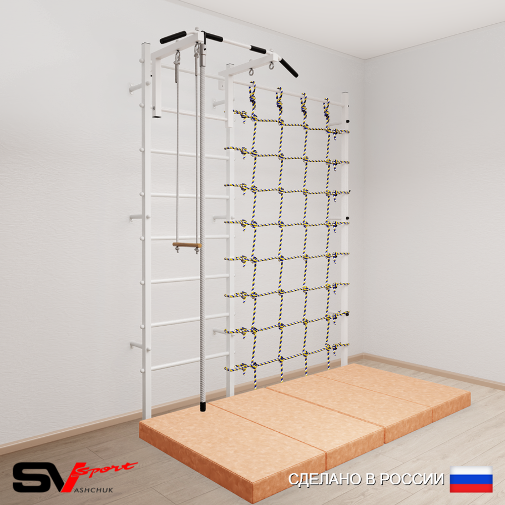 Шведская стенка Sv Sport усиленная 61540 (Турник стандарт/Канат/Трапеция/Мат 2м/Канатный лаз)