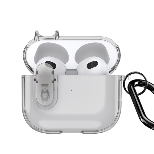Прозрачный чехол серый тонированный для наушников AirPods 3, серия PECL Series от Dux Ducis, в комплекте с карабином