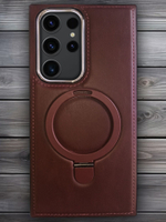 Business style чехол из кожи для SAMSUNG GALAXY S22 ULTRA с кольцом-подставкой и бархатной подкладкой