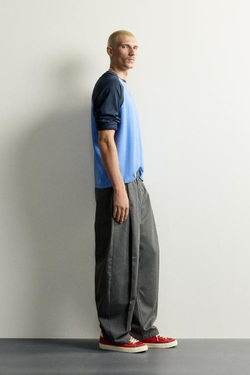 ZARA БРЮКИ BALLOON FIT С БОКОВЫМИ ЗАЩИПАМИ, ПОЛОСКИ