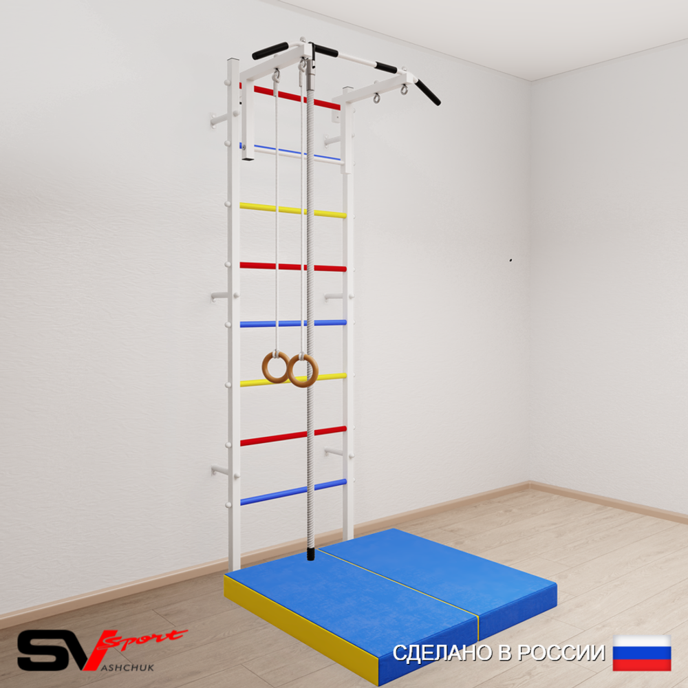 Шведская стенка Sv Sport усиленная 6134 (Турник стандарт/Канат/Кольца/Мат 1м)