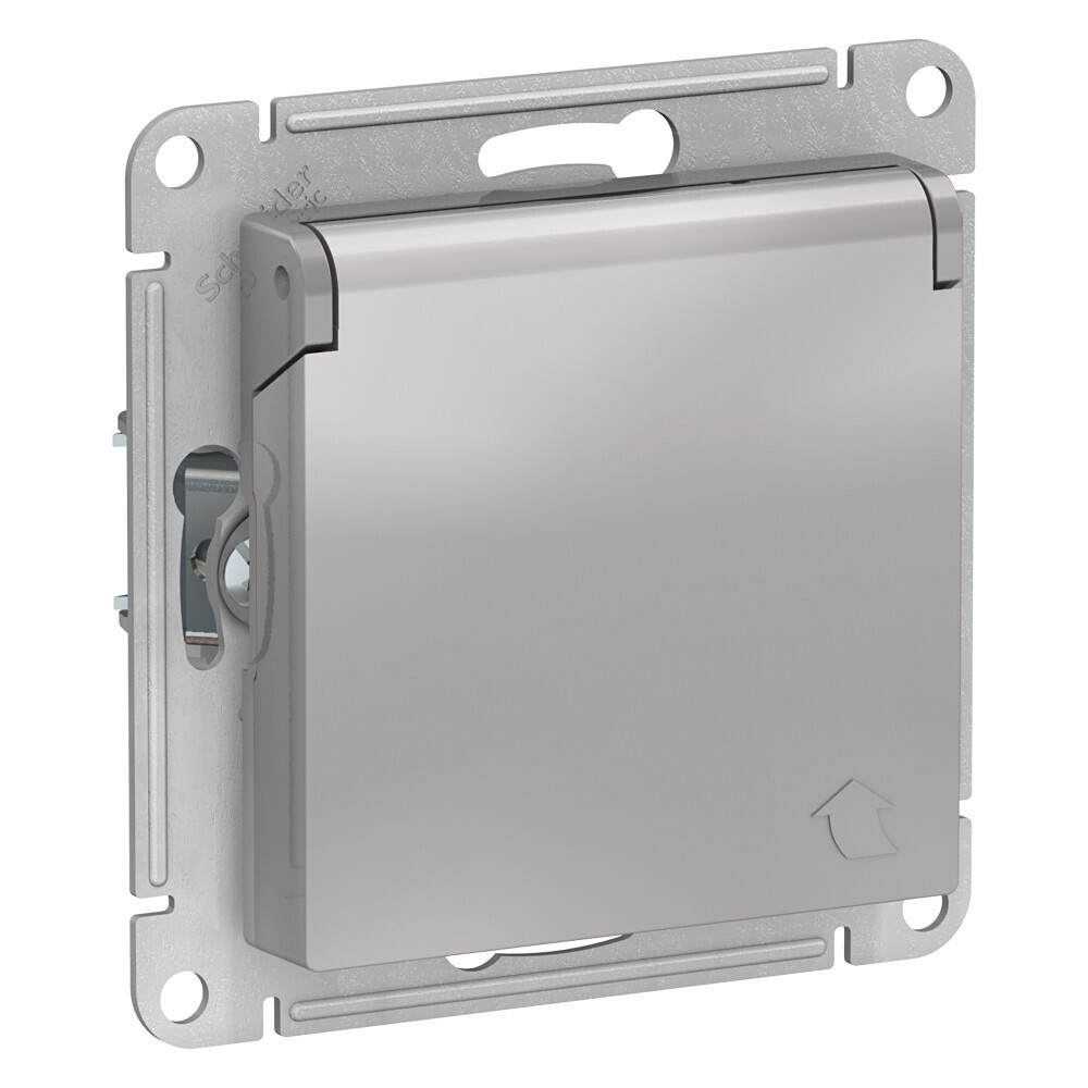 Systeme Electric AtlasDesign Алюминий Розетка с/з, со шторками, с крышкой, 16А, в сборе