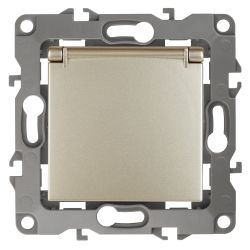 Розетка ЭРА Серия 12 12-2103-04 с заземлением 2P+E Schuko со шторками с крышкой 16A-250В IP20 шампань | Эра 12