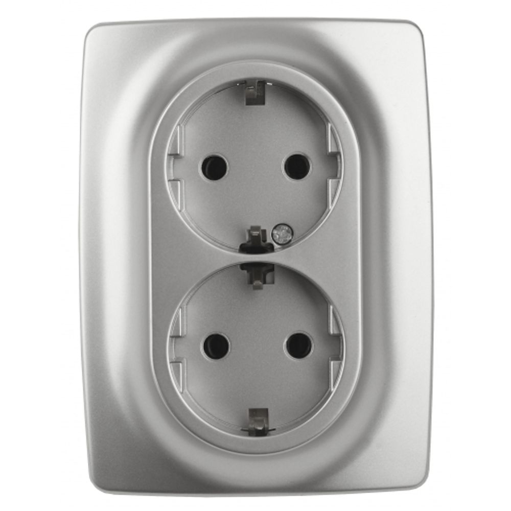 Розетка ЭРА Серия 12 12-2106-03 двойная с заземлением 2X2P+E Schuko 16A-250В IP20 алюминий | Эра 12