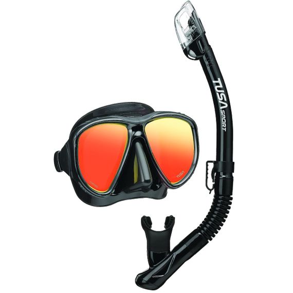 Набор маска+трубка в сумке TUSA Sport UCR-2425 Black Series с зеркальными линзами черный/черный