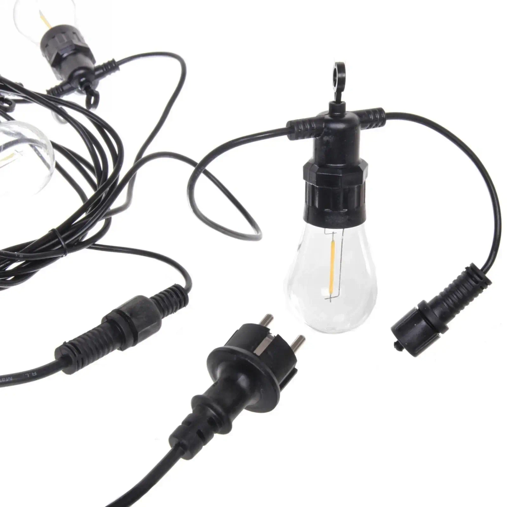 Гирлянда для улицы 5м 10 ламп LED «Filament» чёрный провод, 1 режим, 220V, IP-65, Теплый белый (возможность соединения)