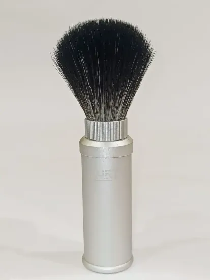 Дорожный помазок для бритья KURT, синтетика HI BRUSH, металлический тубус, серебро