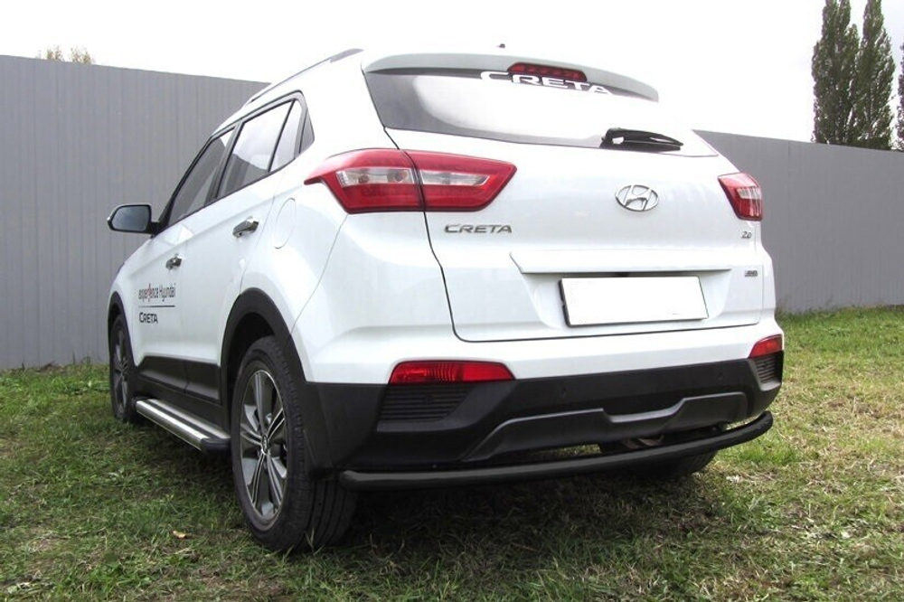 Защита заднего бампера Hyundai Creta 4WD (2016-2021) d57 радиусная серебристая
