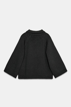 ZARA ТРИКОТАЖНЫЙ СВИТЕР С ВОРОТНИКОМ ПОЛО, ЧЕРНЫЙ