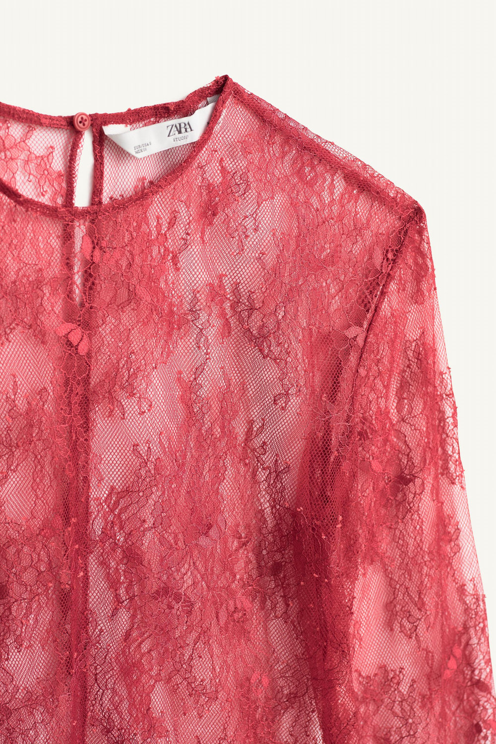 ZARA ПОЛУПРОЗРАЧНЫЙ КРУЖЕВНОЙ ТОП - LIMITED EDITION, КРАСНЫЙ