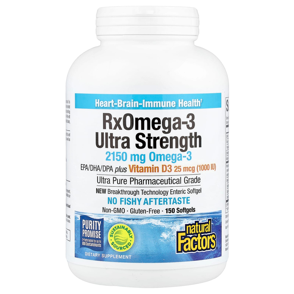 Natural Factors, RxOmega-3 повышенной силы действия с витамином D3, 150 капсул