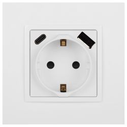 Розетка ЭРА Elegance 14-4108-01М 2P+E 16A-250В со шторками с USB type-A+C 5В-3А белый матовый | Эра Elegance