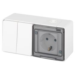 Блок розетка с выключателем ЭРА Эксперт 11-7502-01 двойной IP55 16A-10AX-250В ОУ белый | Эра Эксперт