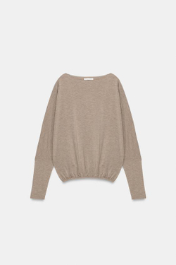 ZARA ФУТБОЛКА С ЭЛАСТИЧНЫМ НИЗОМ, РОЗОВЫЙ МЕЛАНЖ