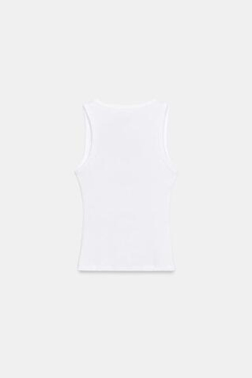 ZARA ТОП В РУБЧИК С НАДПИСЬЮ, БЕЛЫЙ
