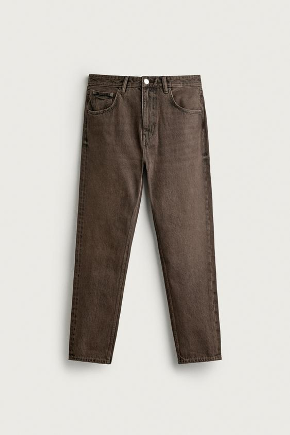 ZARA УКОРОЧЕННЫЕ ДЖИНСЫ SLIM FIT, КОРИЧНЕВЫЙ