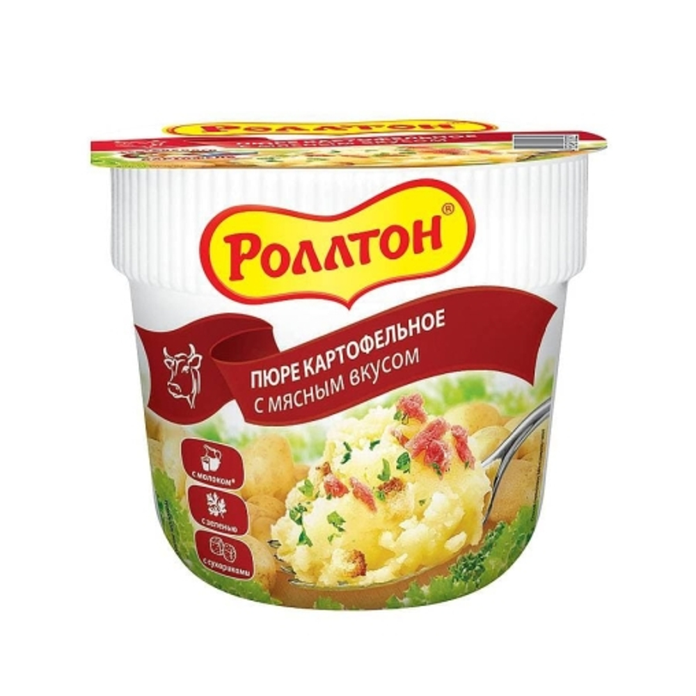 РОЛЛТОН Пюре картоф. - 40г с мясным вкусом,стакан 1/24