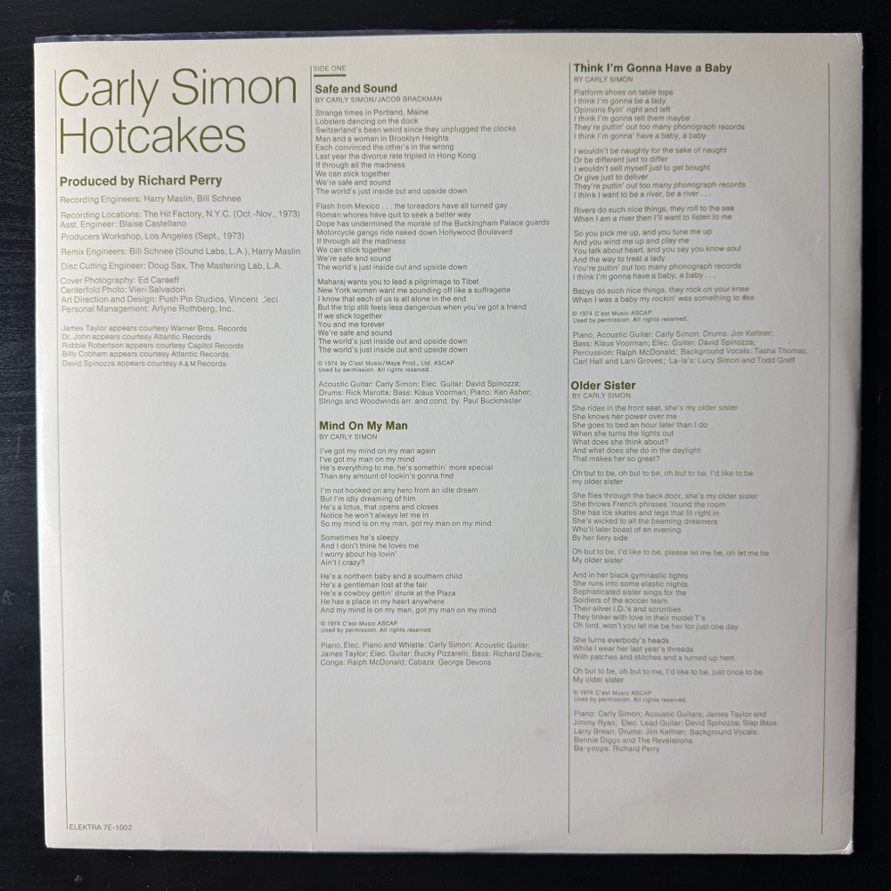 Carly Simon ‎– Hotcakes (США 1974г.)