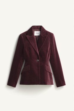 ZARA ПРИТАЛЕННЫЙ БАРХАТНЫЙ БЛЕЙЗЕР - LIMITED EDITION, ВИННЫЙ