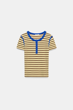 ZARA ФУТБОЛКА В ПОЛОСКУ, ЖЕЛТЫЙ