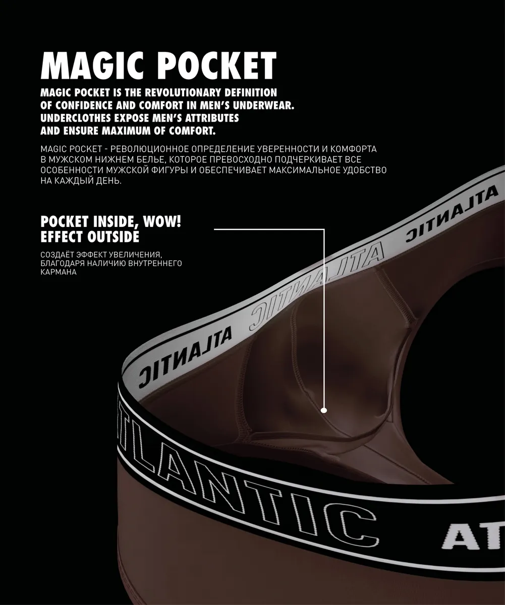Мужские трусы танга Atlantic, 1 шт. в уп., хлопок, зеленые + коричневые, 2BMP-1588
