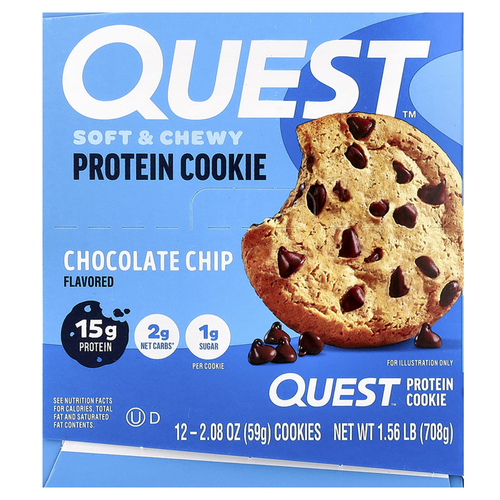Quest Nutrition, протеиновое печенье, с шоколадной крошкой, 12 шт. по 59 г (2,08 унции)