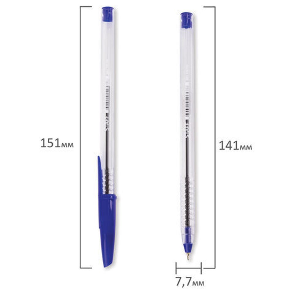 Ручка шариковая масляная STAFF "EVERYDAY" OBP-226, СИНЯЯ, корпус прозрачный, игольчатый узел 0,7 мм, линия письма 0,35 мм, 141705