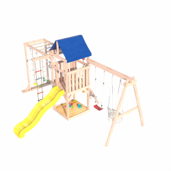 Детская площадка Fun Land неокрашенная с сеткой, рукоходом, качелями и плетенным креслом