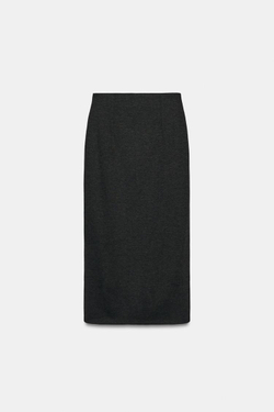 ZARA ПРЯМАЯ ЮБКА МИДИ ИЗ МЯГКОЙ ТКАНИ, ТЕМНО-СЕРЫЙ