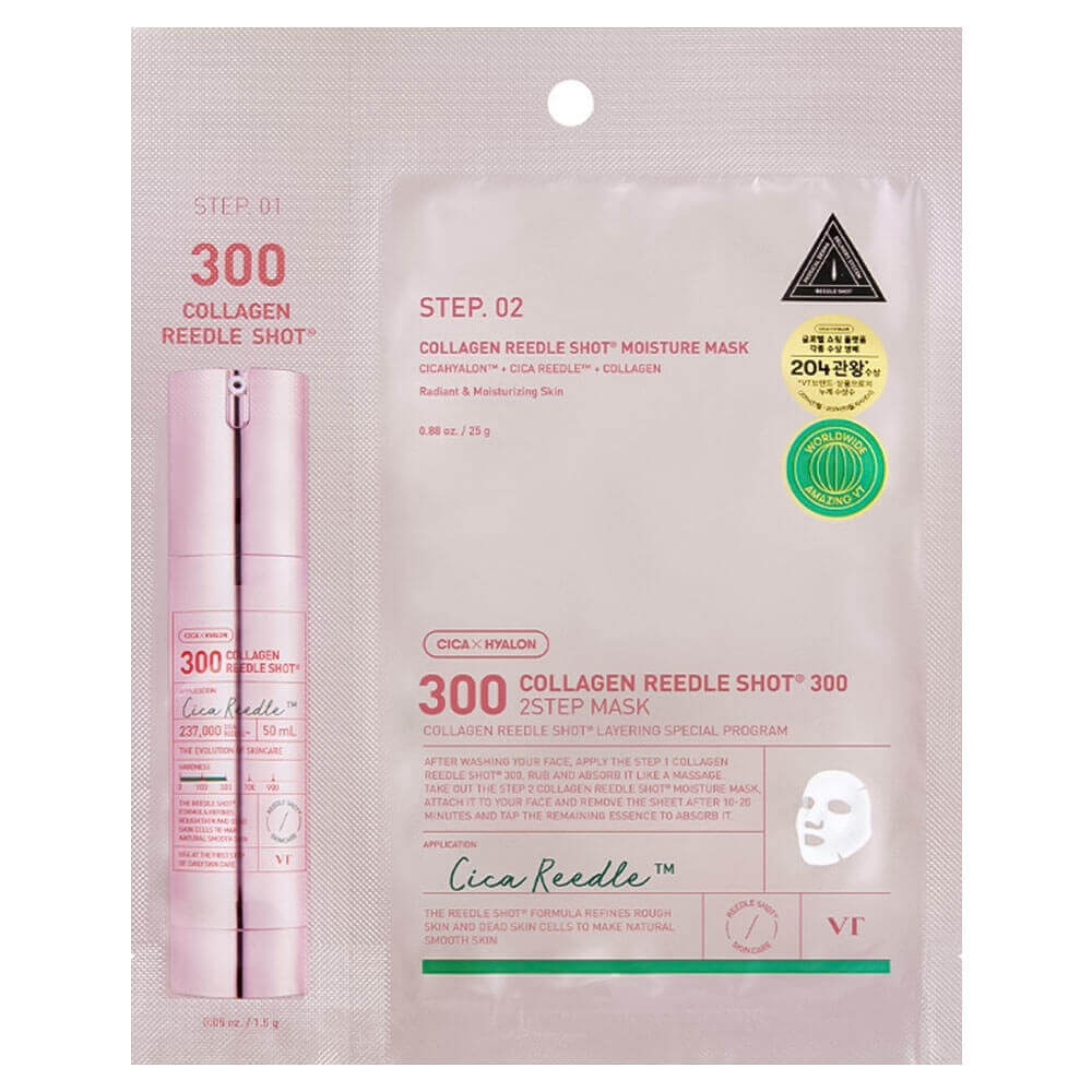 VT COSMETICS Двухфазная тканевая маска с микроиглами и коллагеном Collagen Reedle Shot 300 2step Mask