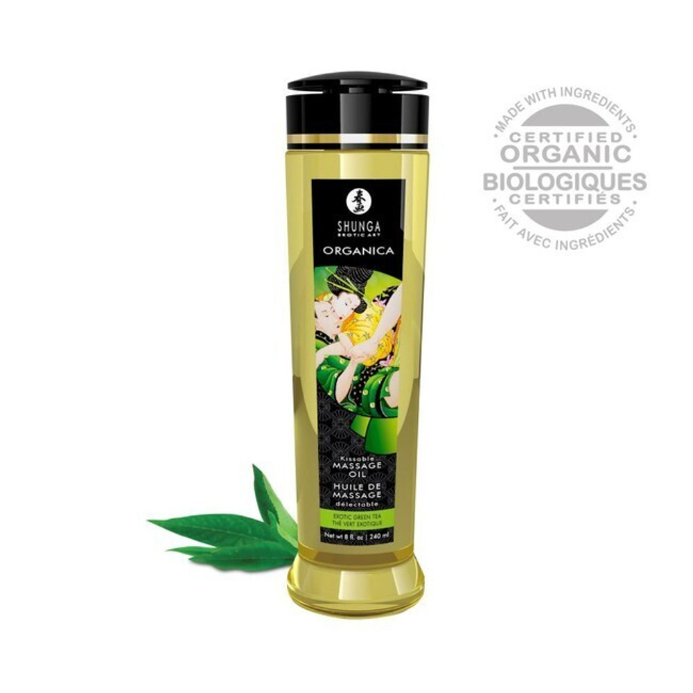 Съедобное натуральное массажное масло Shunga Kissable Massage Oil (зеленый чай 240 мл) (Цвет: прозрачный)