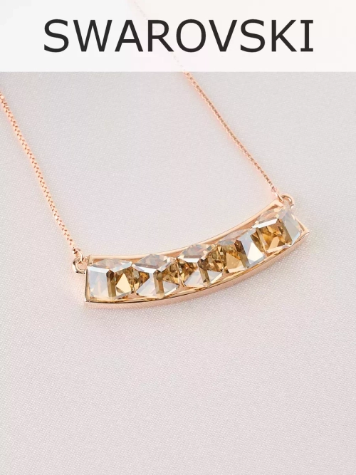 Колье Мираж с дорожкой кубиков Swarovski цвета шампань