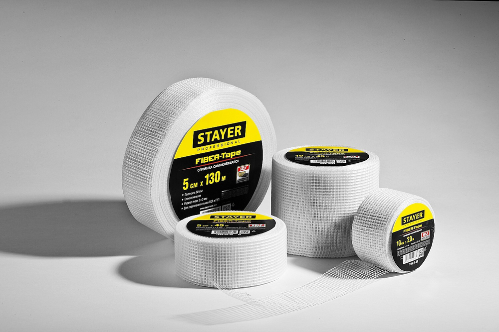 STAYER FIBER-Tape, 10 см х 45 м, 3 х 3 мм, самоклеящаяся серпянка, Professional (1246-10-45)