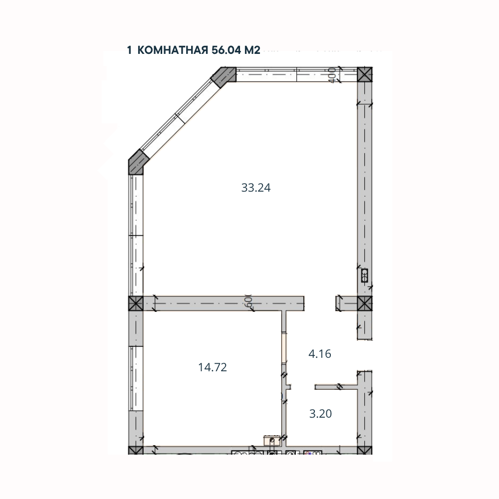 1-комн. квартира, 56,04 м²; 2,3 этажи 1-комн. квартира, 56,04 м²; 2,3 этажи