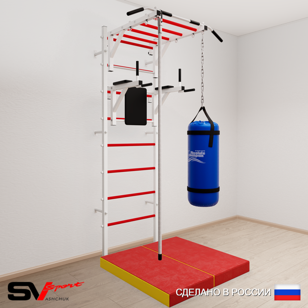 Шведская стенка Sv Sport 5405 (Турник рукоход/Брусья/Канат/Цепь/Мешок 15кг/Мат 1м)