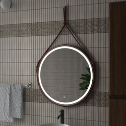 Зеркало "Millenium Brown Led" D 500 на ремне из натуральной кожи коричневого цвета