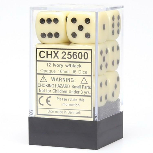 Chessex 12-D6 set (16mm) - Ivory/Black Opaque