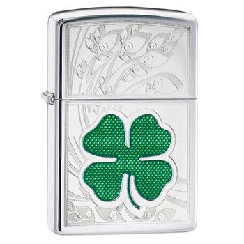 Зажигалка Zippo с покрытием High Polish Chrome с изображением клевера (24699)